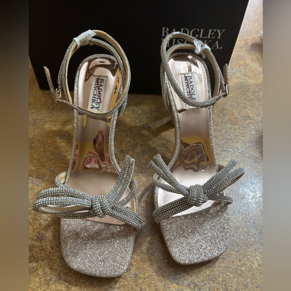 Badgley Mischka Sparkling Silver Sandals - Picture 1 of 8